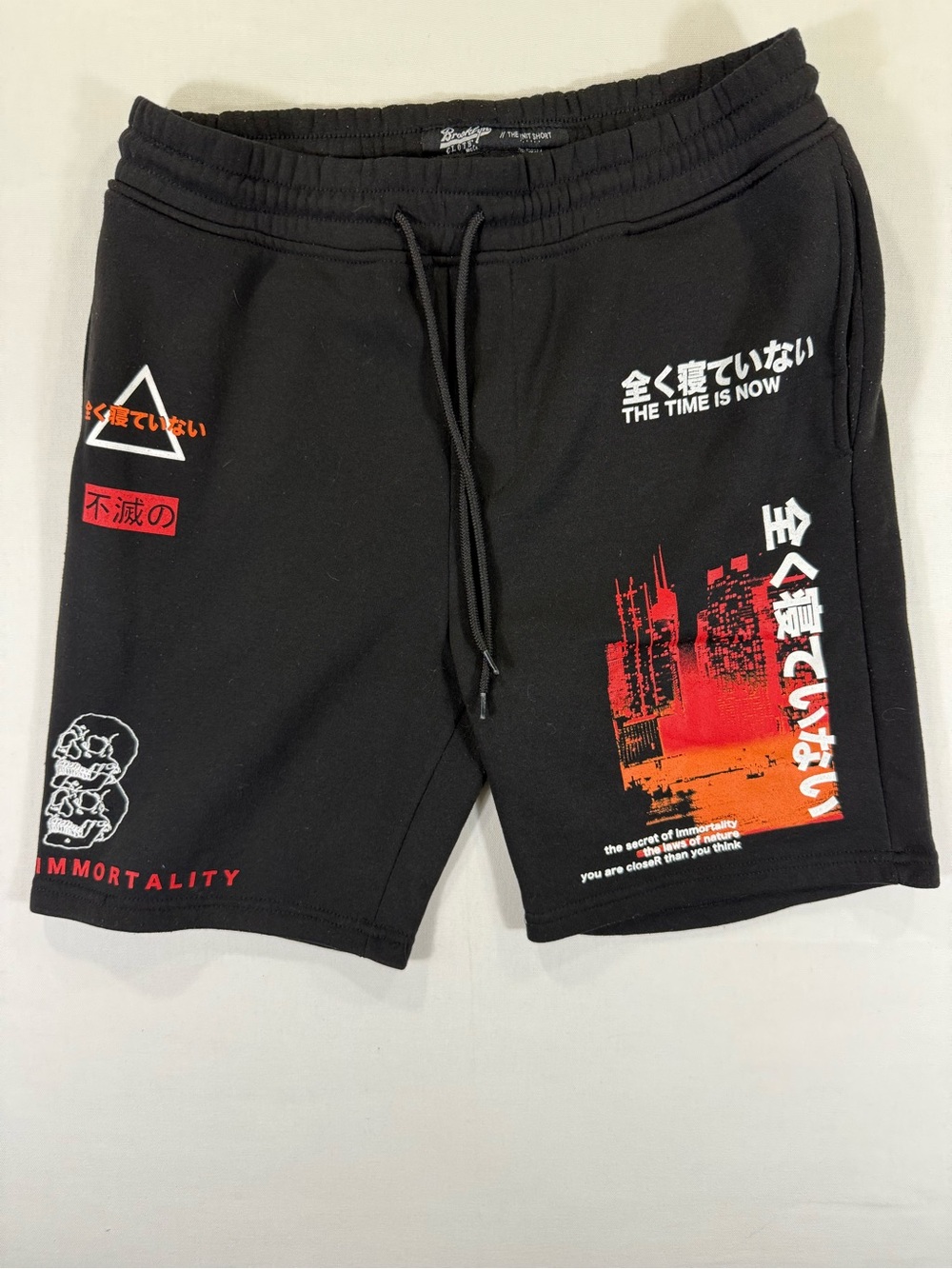 Brooklyn Cloth Black Athletic Shorts with Red and Orange City Graphic